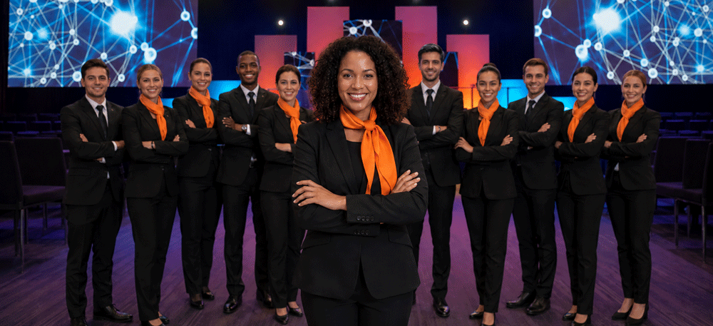 Equipe de staff e recepção em evento